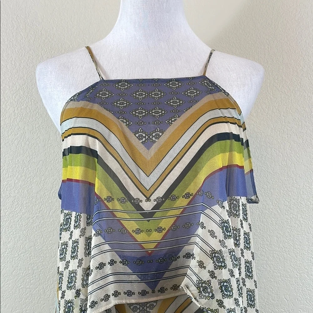 Warm‎ Purple and Yellow Asymmetrical Sundress with Halter Neckline 0